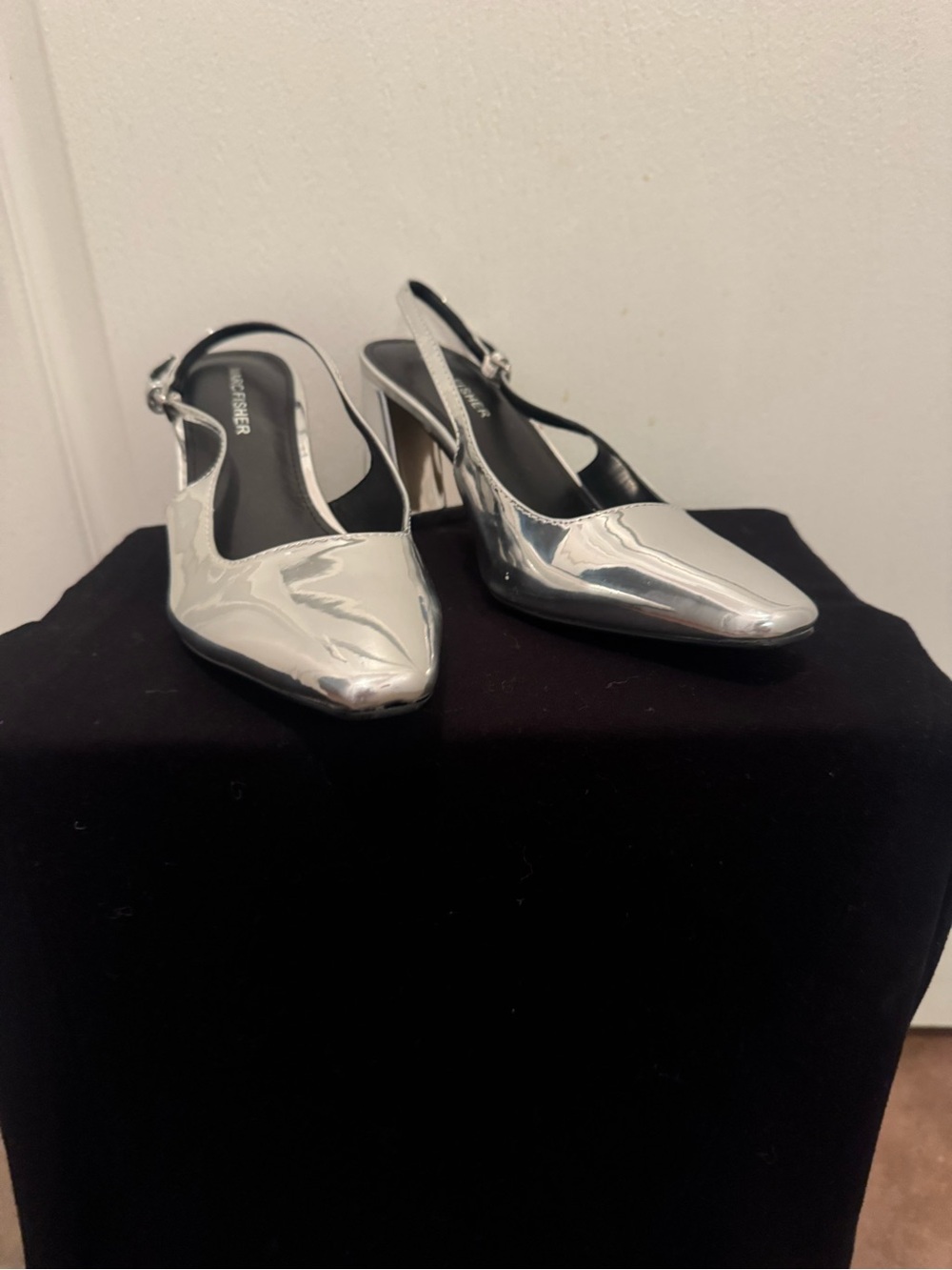 Marc Fisher Silver Pointed Slingback Heels